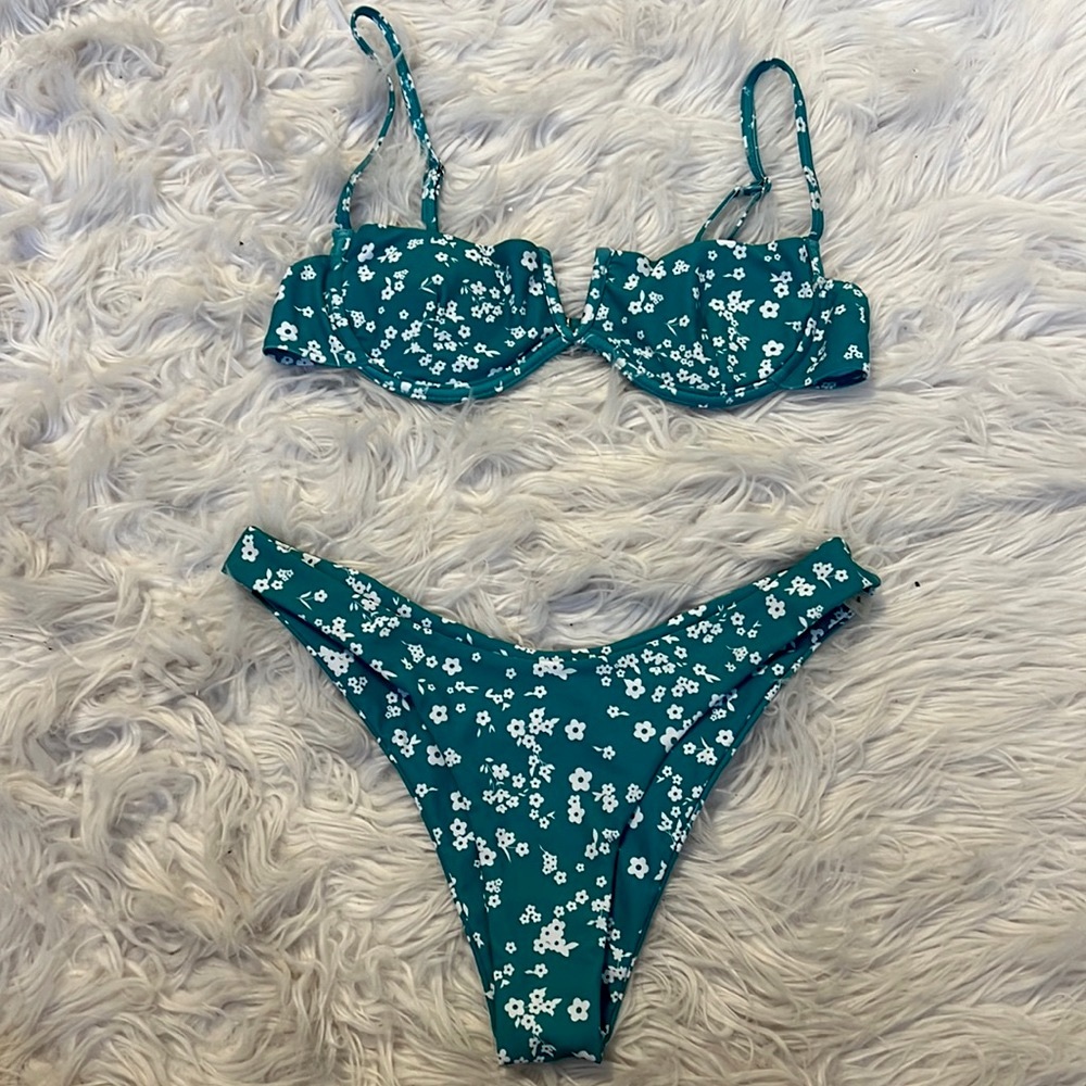 Turquoise Floral Print Bikini